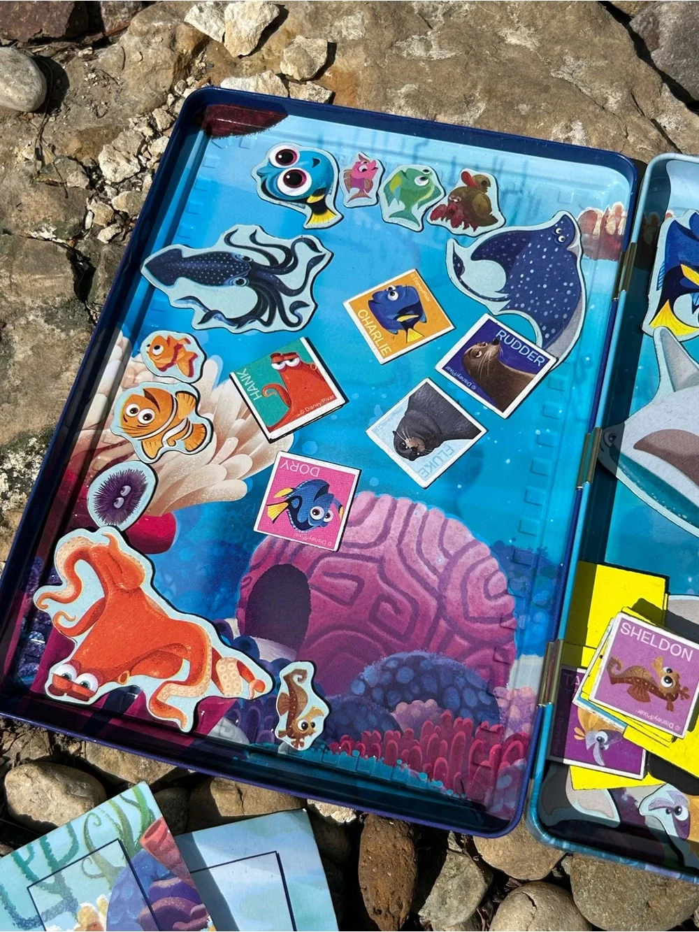 🩶5/$30 Disney Finding Dory Travel Activity Magnetic Tin & Game Card Travel Set